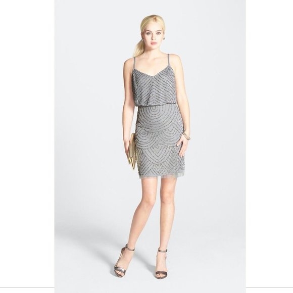 NEW Adrianna Papell Art Deco Sequin Blouson Dress in Grey/Silver [SZ‎ 4 ] - Picture 6 of 11